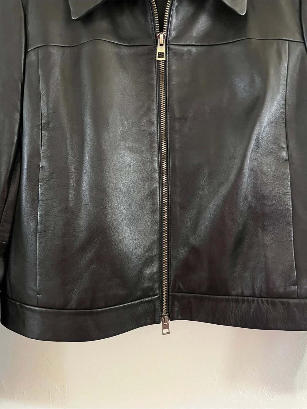 Madewell Black Shrunken Leather Jacket Size 14 NWOT Cropped Fit - Picture 4 of 6
